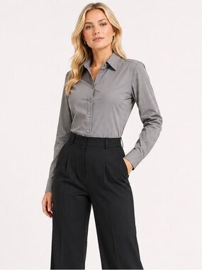 New York & Company Gray Button-Down Shirt
